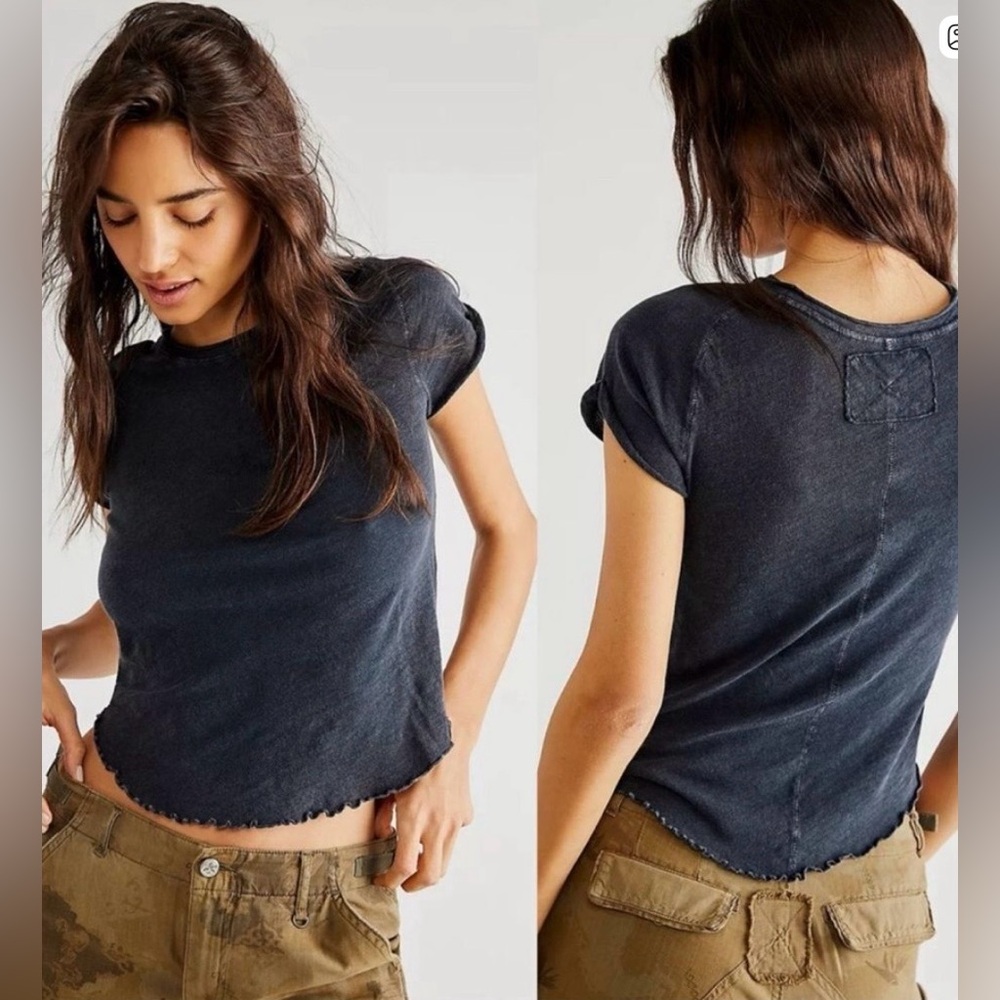 We The Free Be My Baby Tee XL NWT Washed Black Rolled Cuff Sleeve